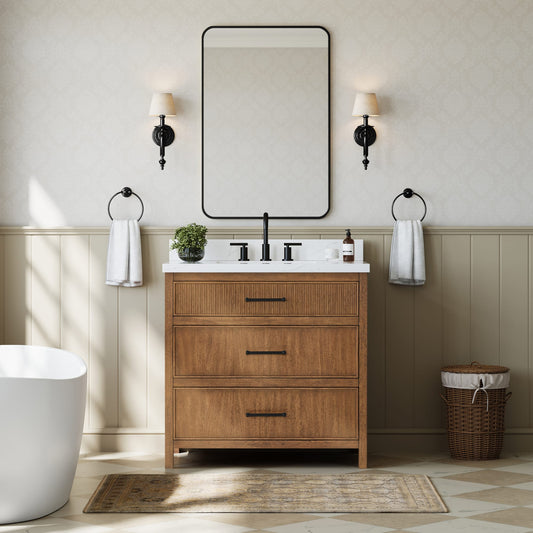 Isola Bathroom Vanity with Countertop 36 inch Single Sink 3-hole Faucet Setup