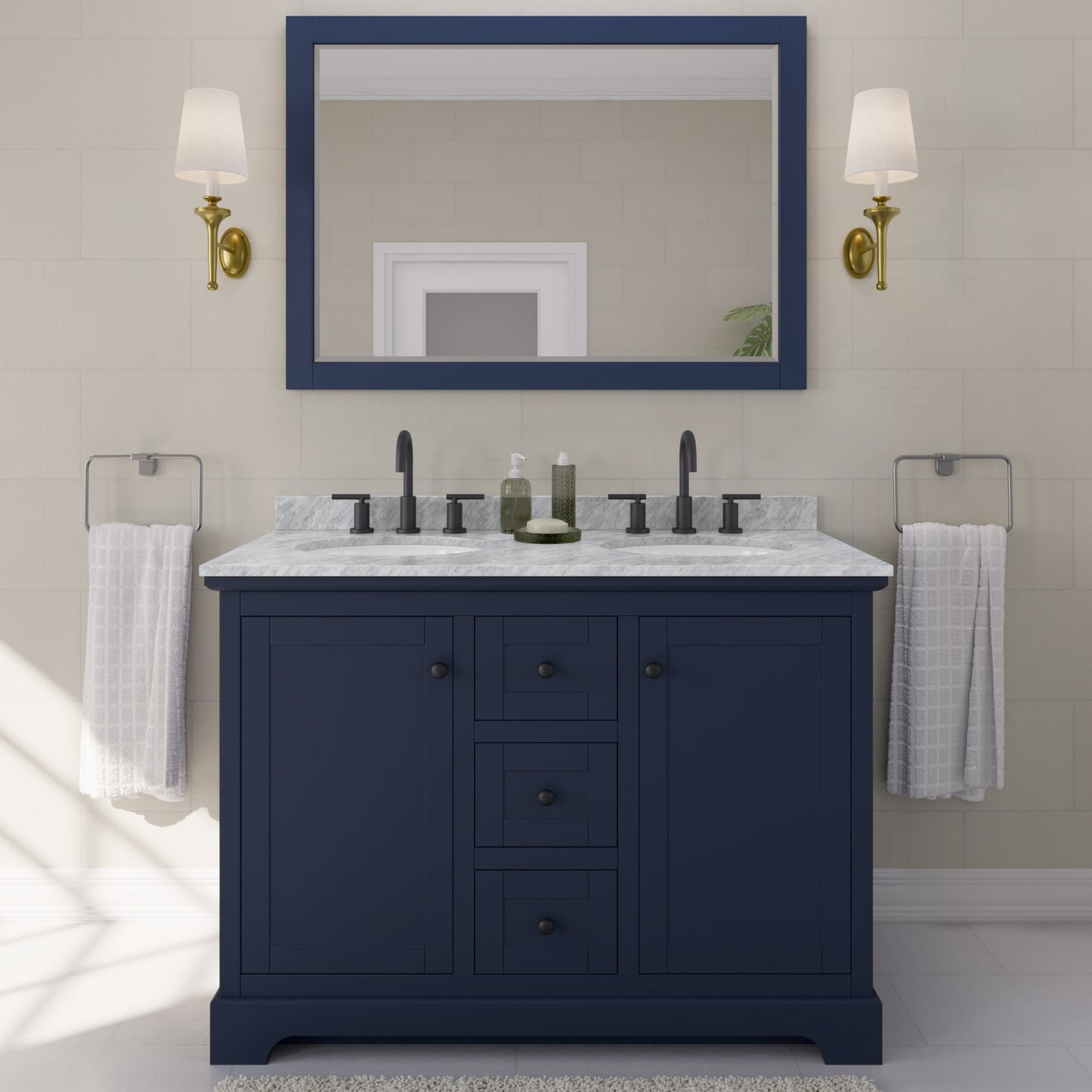 Avery Bathroom Vanity with Countertop 48 inch Double Sink 3-hole Faucet Setup