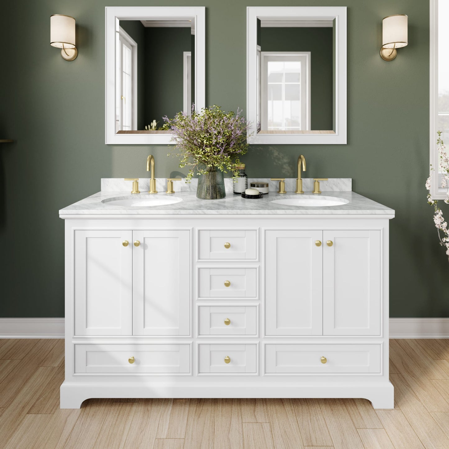 Deborah Bathroom Vanity with Countertop 60 inch Double Sink 3-hole Faucet Setup