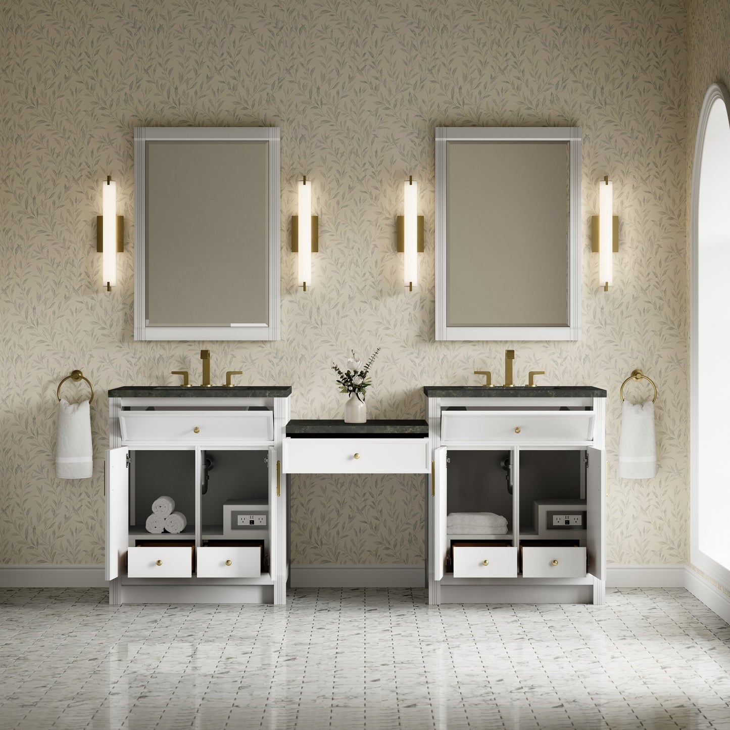Bellshire 84" Dual Vanity Set with 24" Make-Up Counter