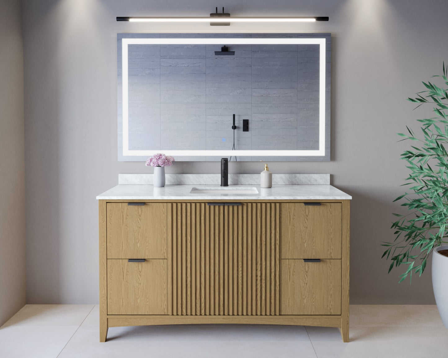 Palmilla Bathroom Vanity with Countertop 60 inch Single Sink Single hole Faucet Setup