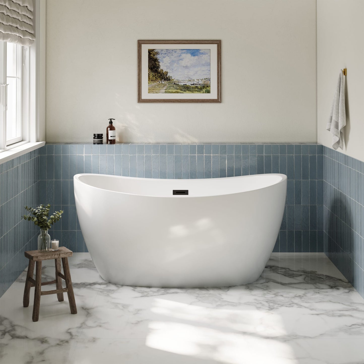 Dorrit Freestanding Acrylic Bathtub No Faucet 55 inch