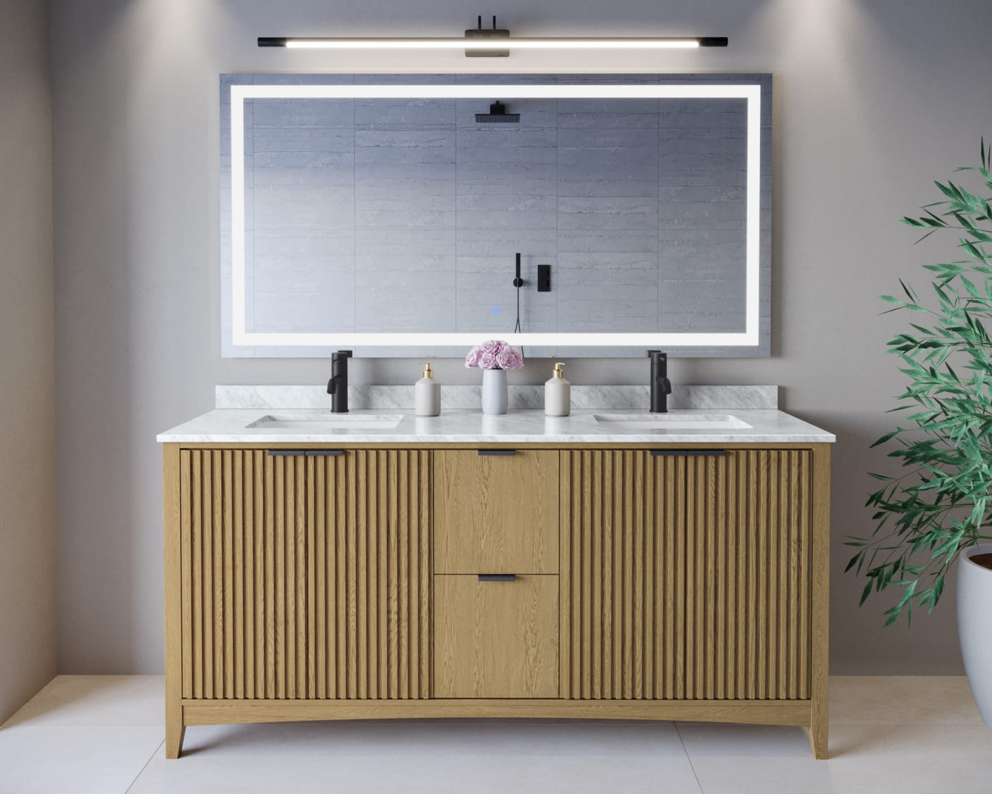Palmilla Bathroom Vanity with Countertop 72 inch Double Sink Single hole Faucet Setup