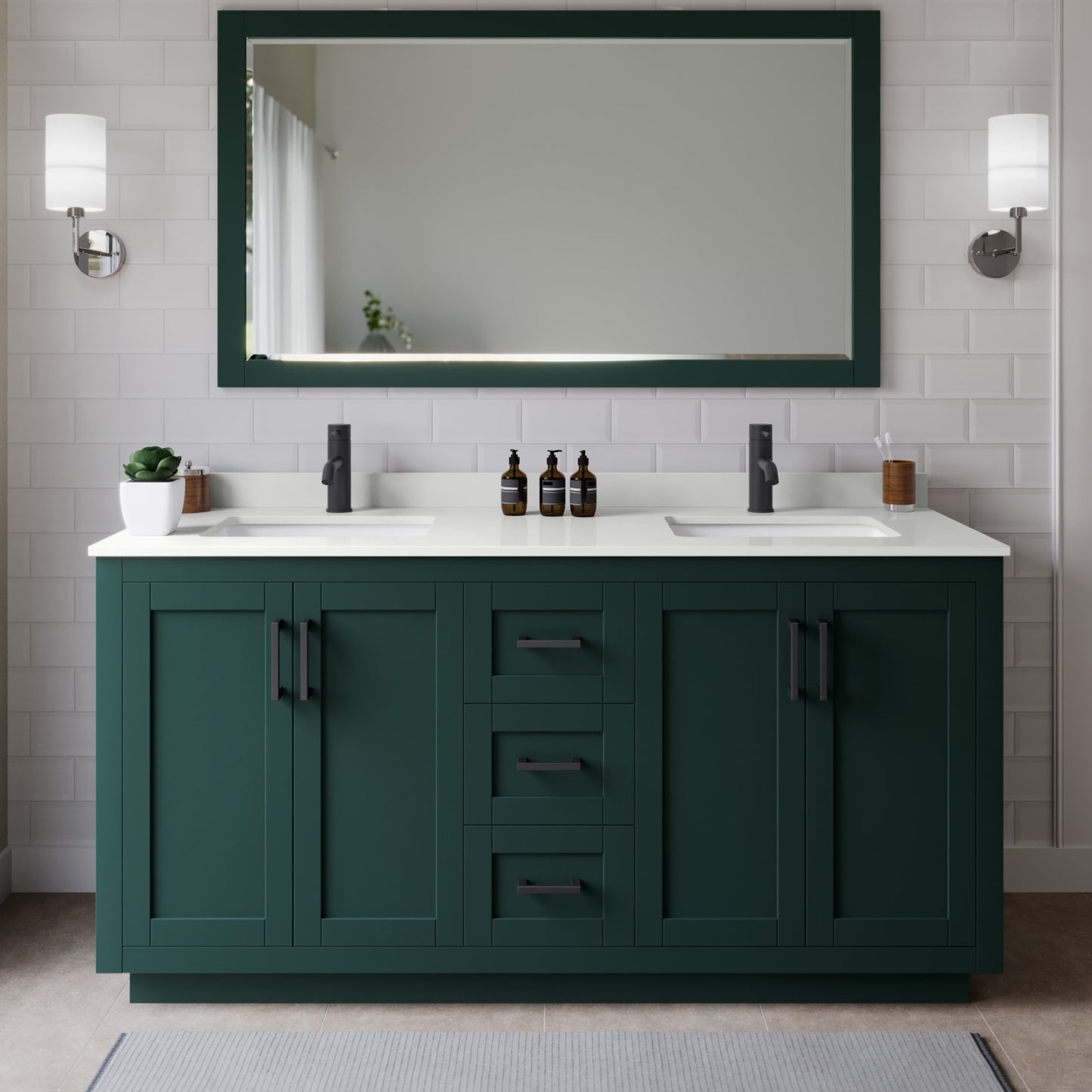 Miranda Bathroom Vanity with Countertop 66 inch Double Sink Single hole Faucet Setup