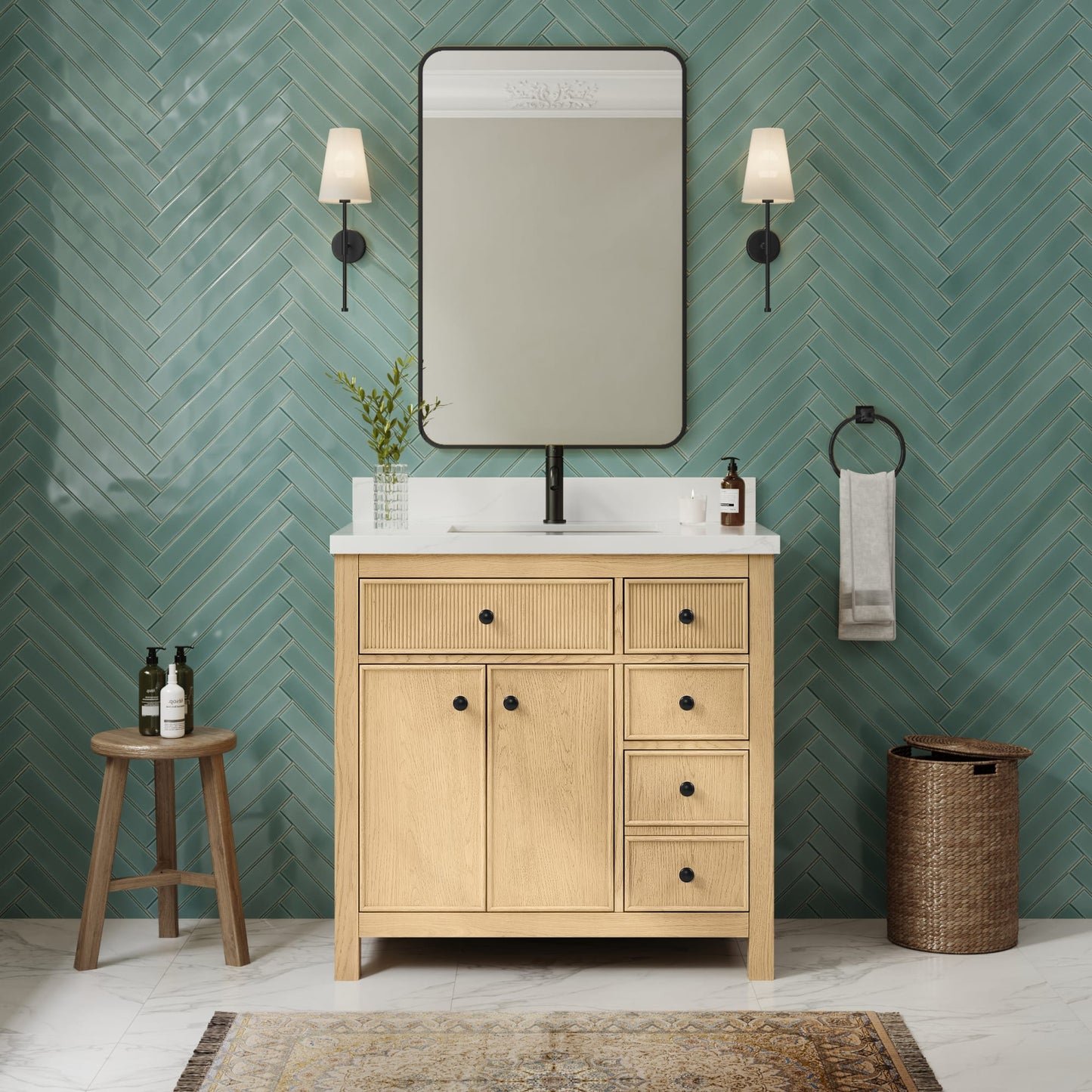 Rian Bathroom Vanity with Countertop 36 inch Single Sink Single hole Faucet Setup