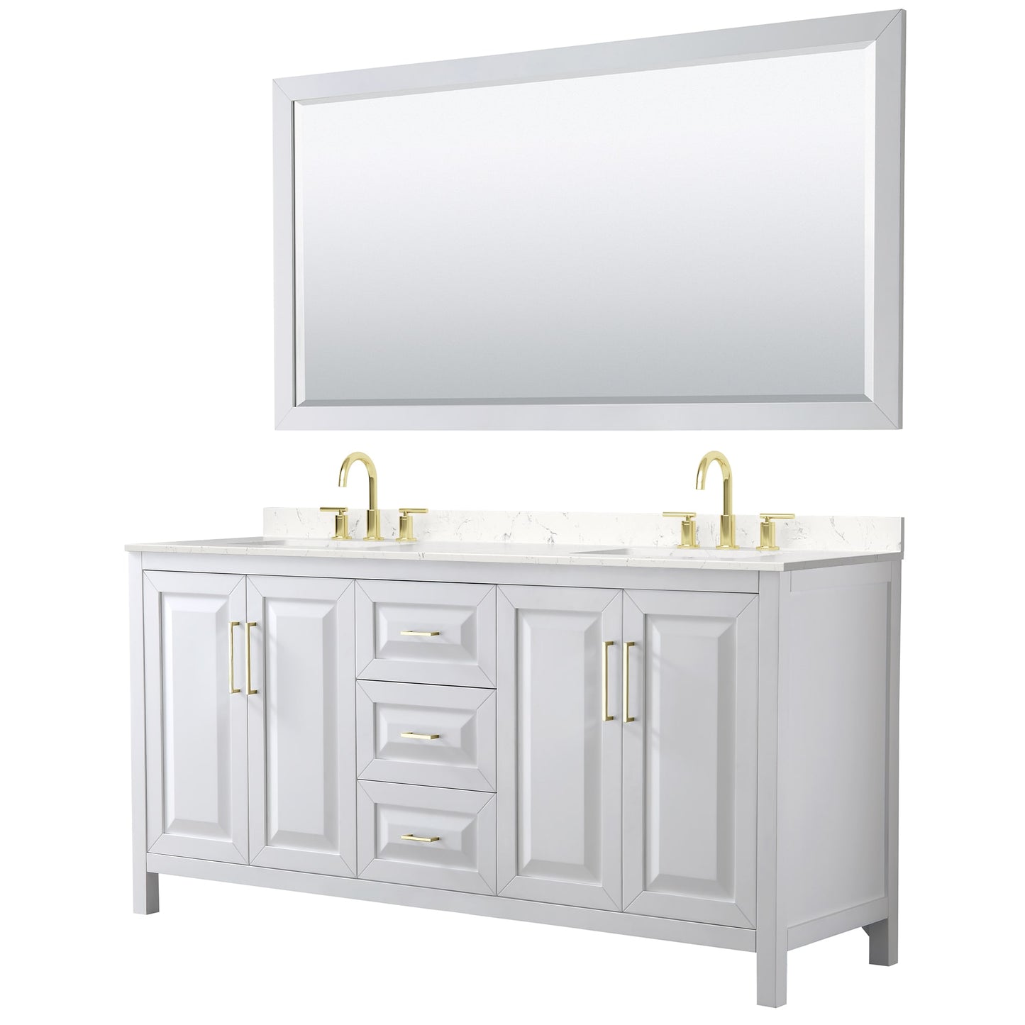 Daria Bathroom Vanity with Countertop 72 inch Double Sink 3-hole Faucet Setup