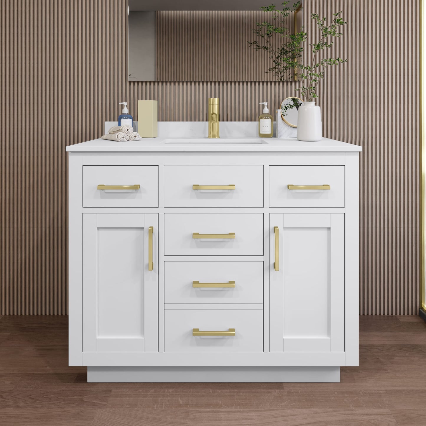 Beckett TK Bathroom Vanity with Countertop 42 inch Single Sink Single hole Faucet Setup