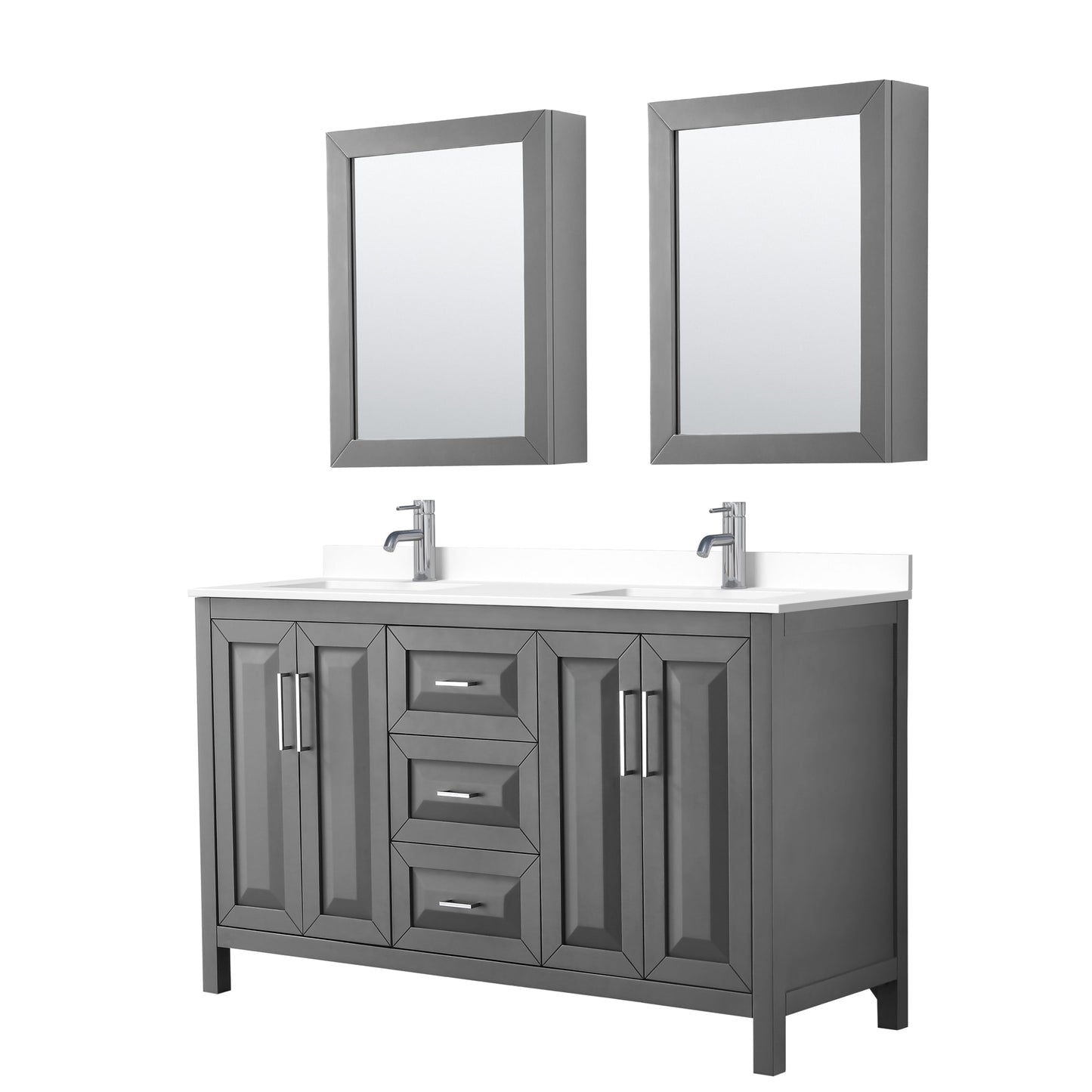 Daria Bathroom Vanity with Countertop 60 inch Double Sink Single hole Faucet Setup