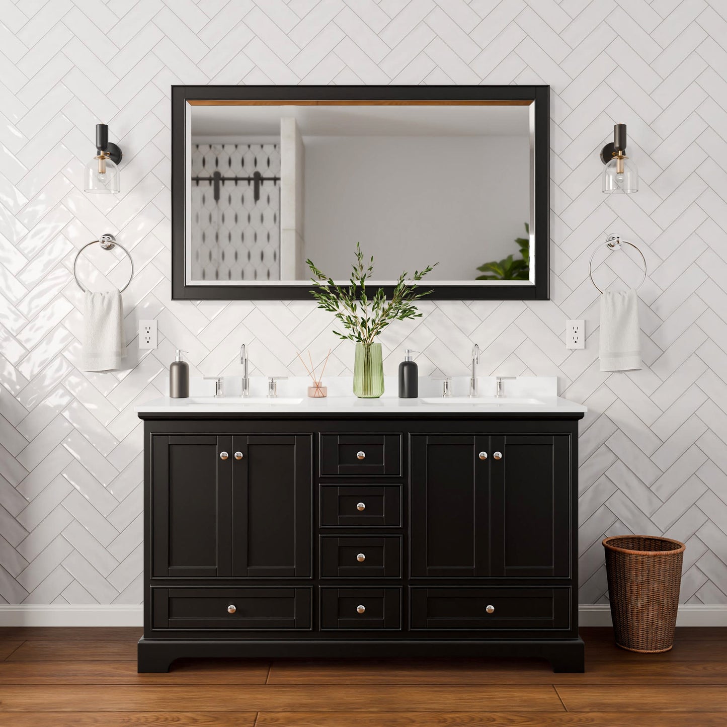 Deborah Bathroom Vanity with Countertop 60 inch Double Sink 3-hole Faucet Setup