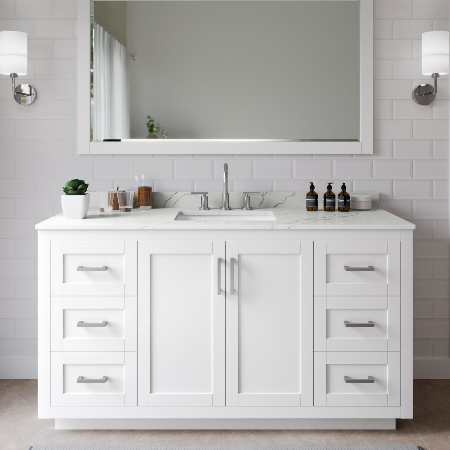 Miranda Bathroom Vanity with Countertop 60 inch Single Sink 3-hole Faucet Setup