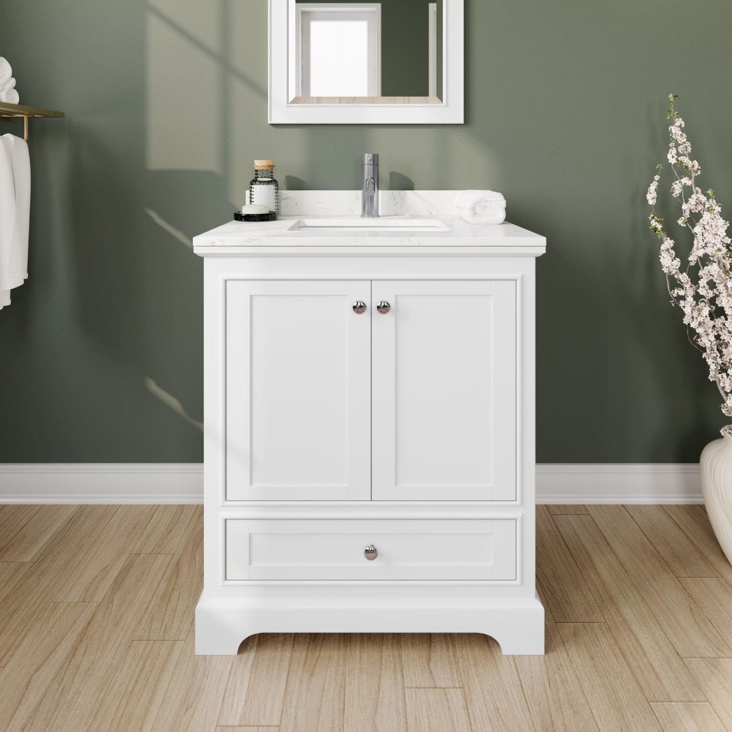 Deborah Bathroom Vanity with Countertop 30 inch Single Sink Single hole Faucet Setup