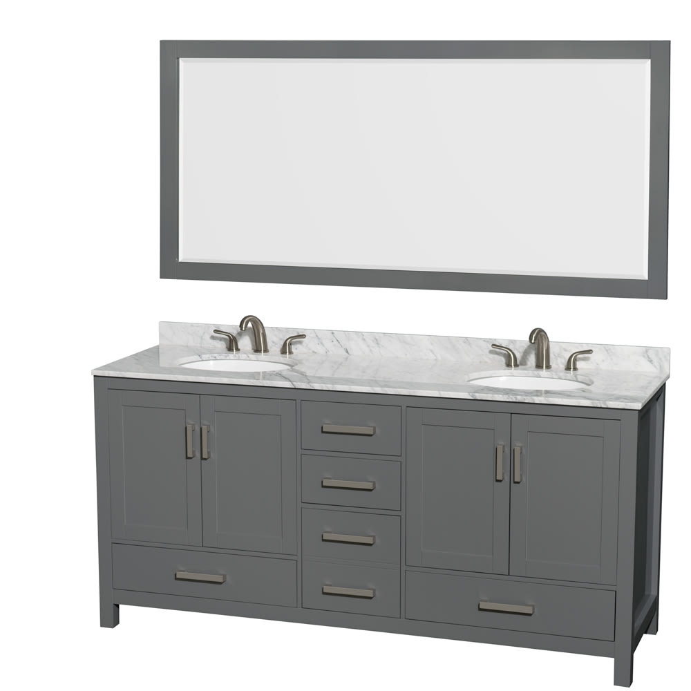 Sheffield Bathroom Vanity with Countertop 72 inch Double Sink 3-hole Faucet Setup