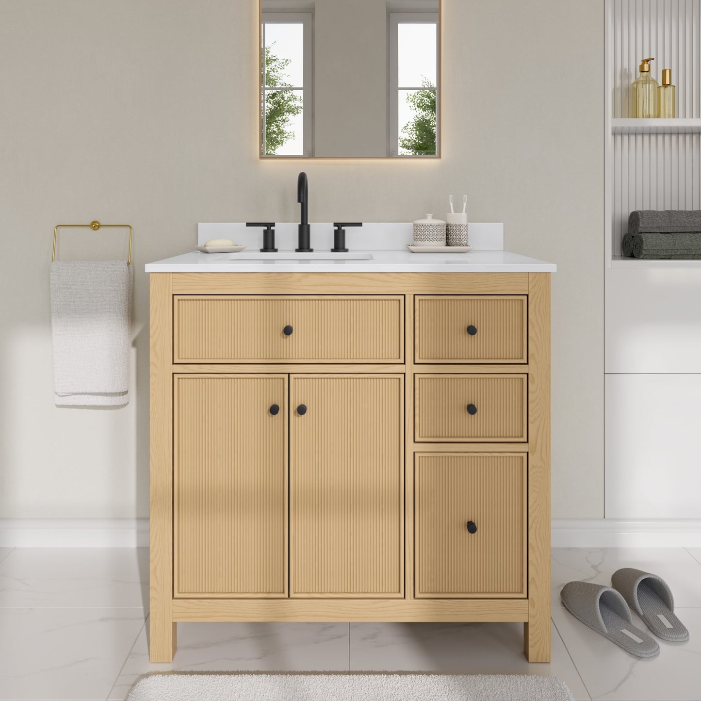 Pendry Bathroom Vanity with Countertop 36 inch Single Sink 3-hole Faucet Setup