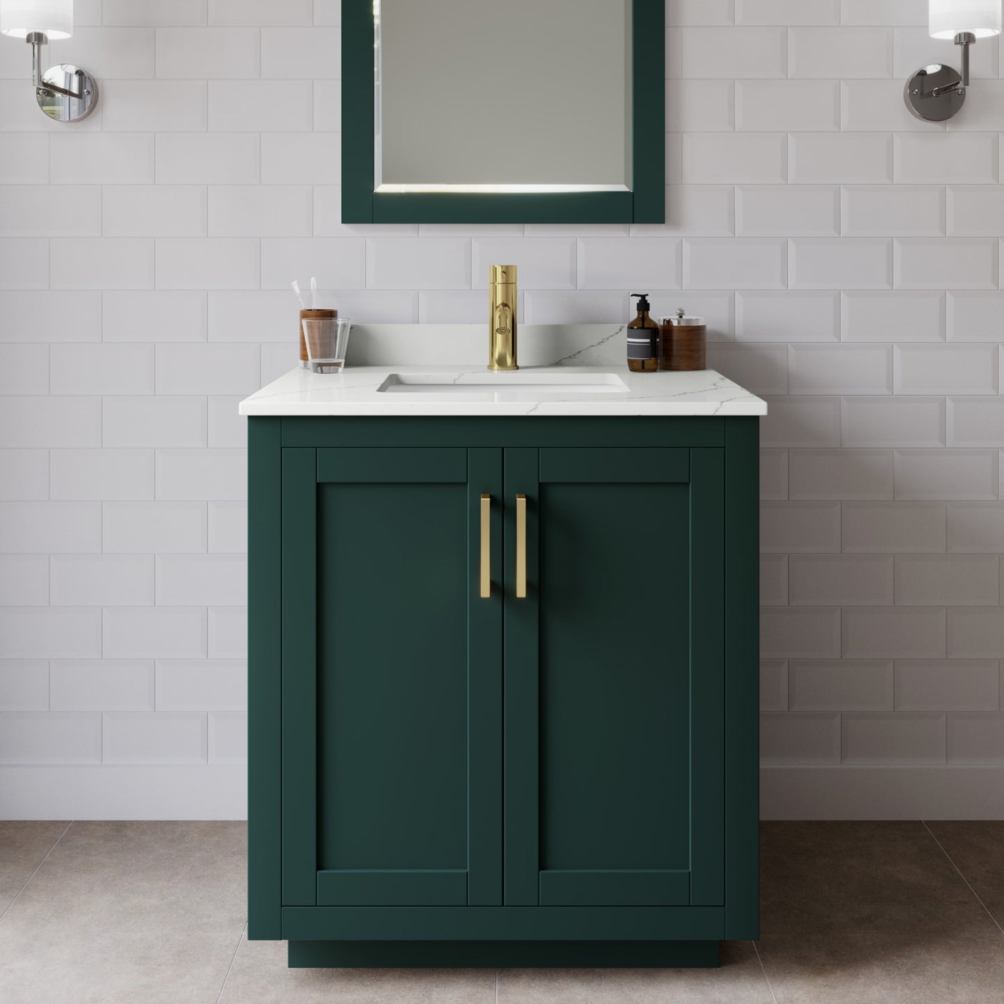 Miranda Bathroom Vanity with Countertop 30 inch Single Sink Single hole Faucet Setup