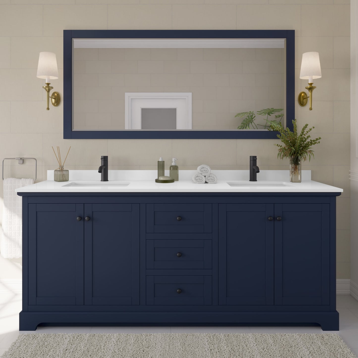 Avery Bathroom Vanity with Countertop 80 inch Double Sink Single hole Faucet Setup