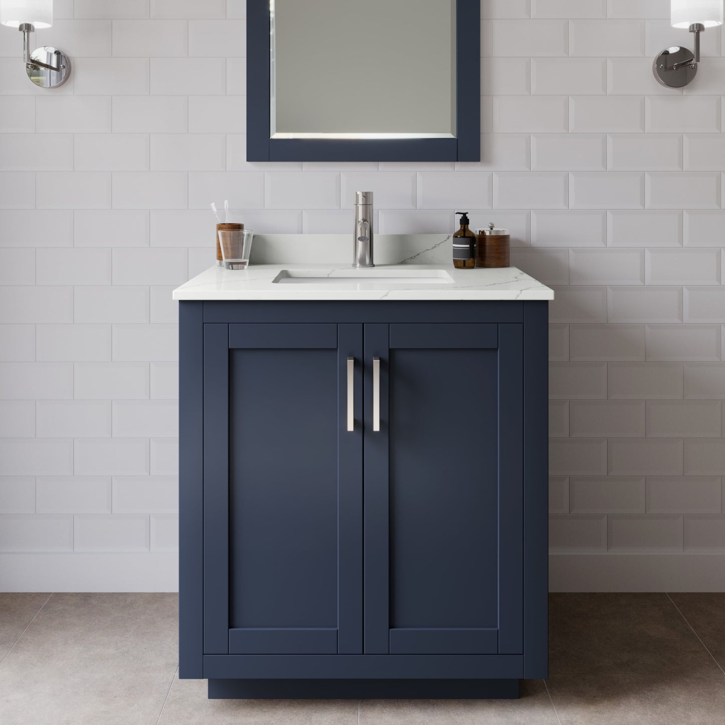 Miranda Bathroom Vanity with Countertop 30 inch Single Sink Single hole Faucet Setup