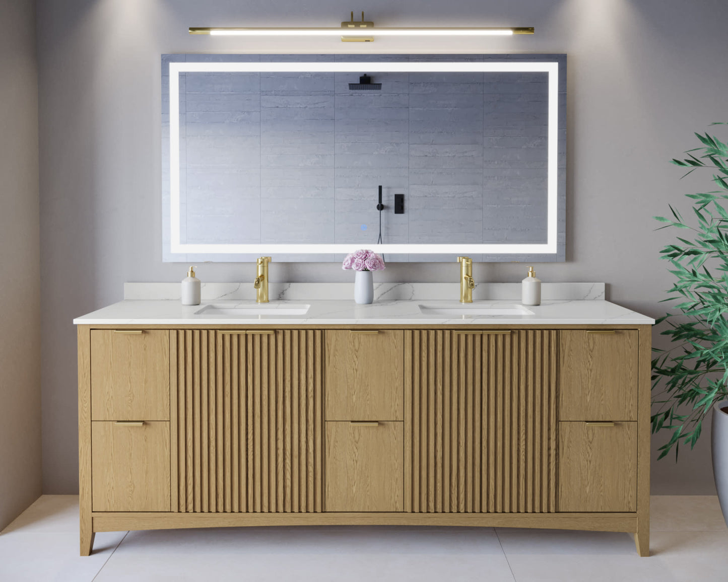 Palmilla Bathroom Vanity with Countertop 84 inch Double Sink Single hole Faucet Setup