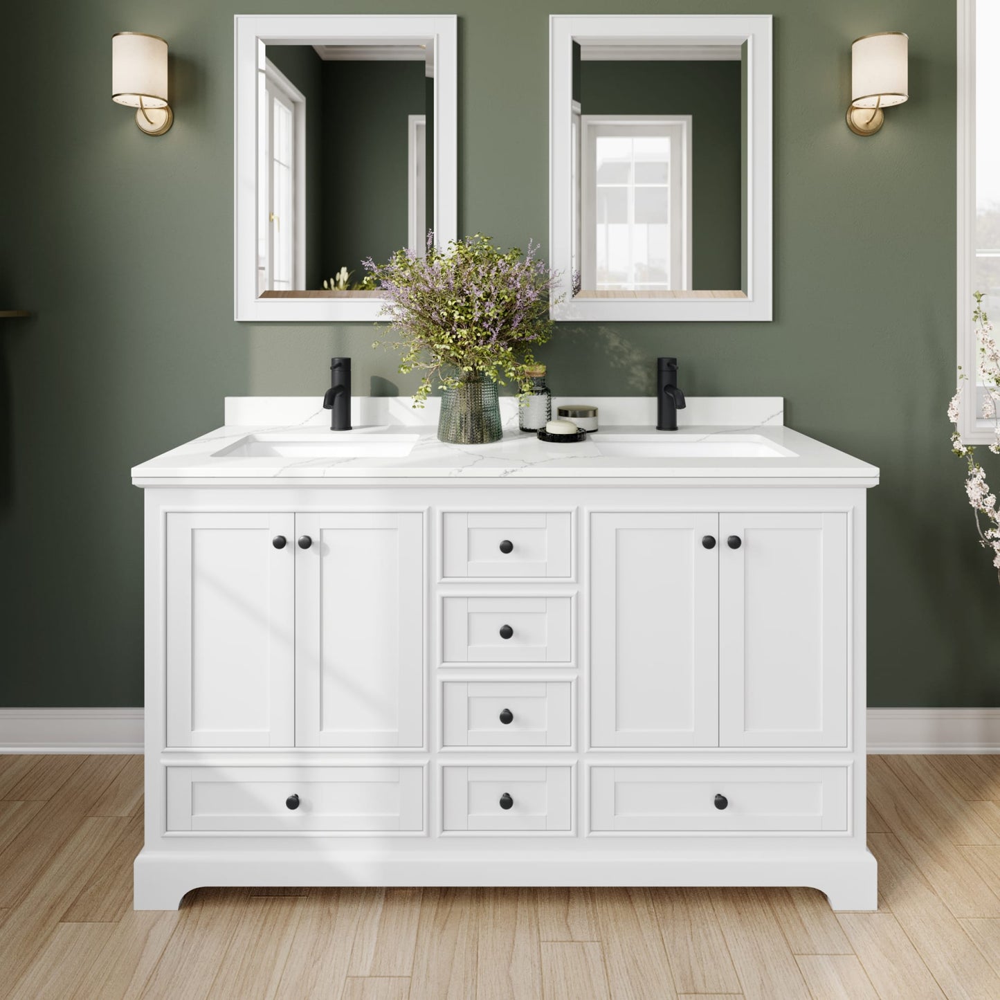 Deborah Bathroom Vanity with Countertop 60 inch Double Sink Single hole Faucet Setup
