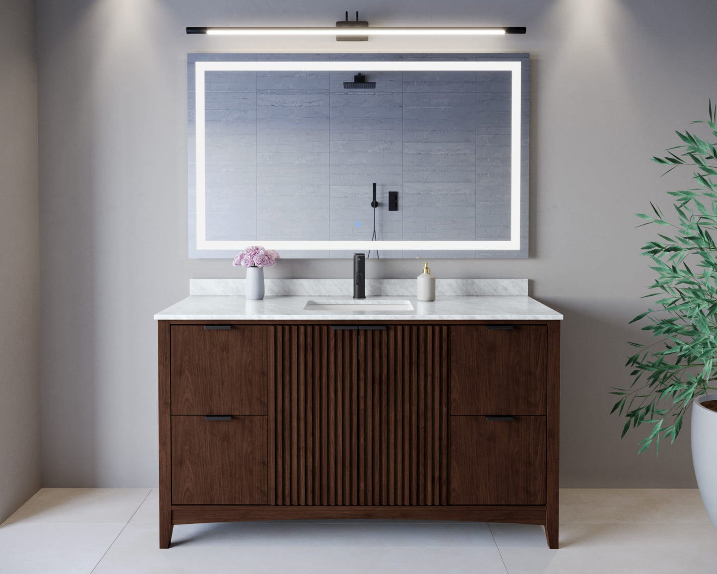 Palmilla Bathroom Vanity with Countertop 60 inch Single Sink Single hole Faucet Setup