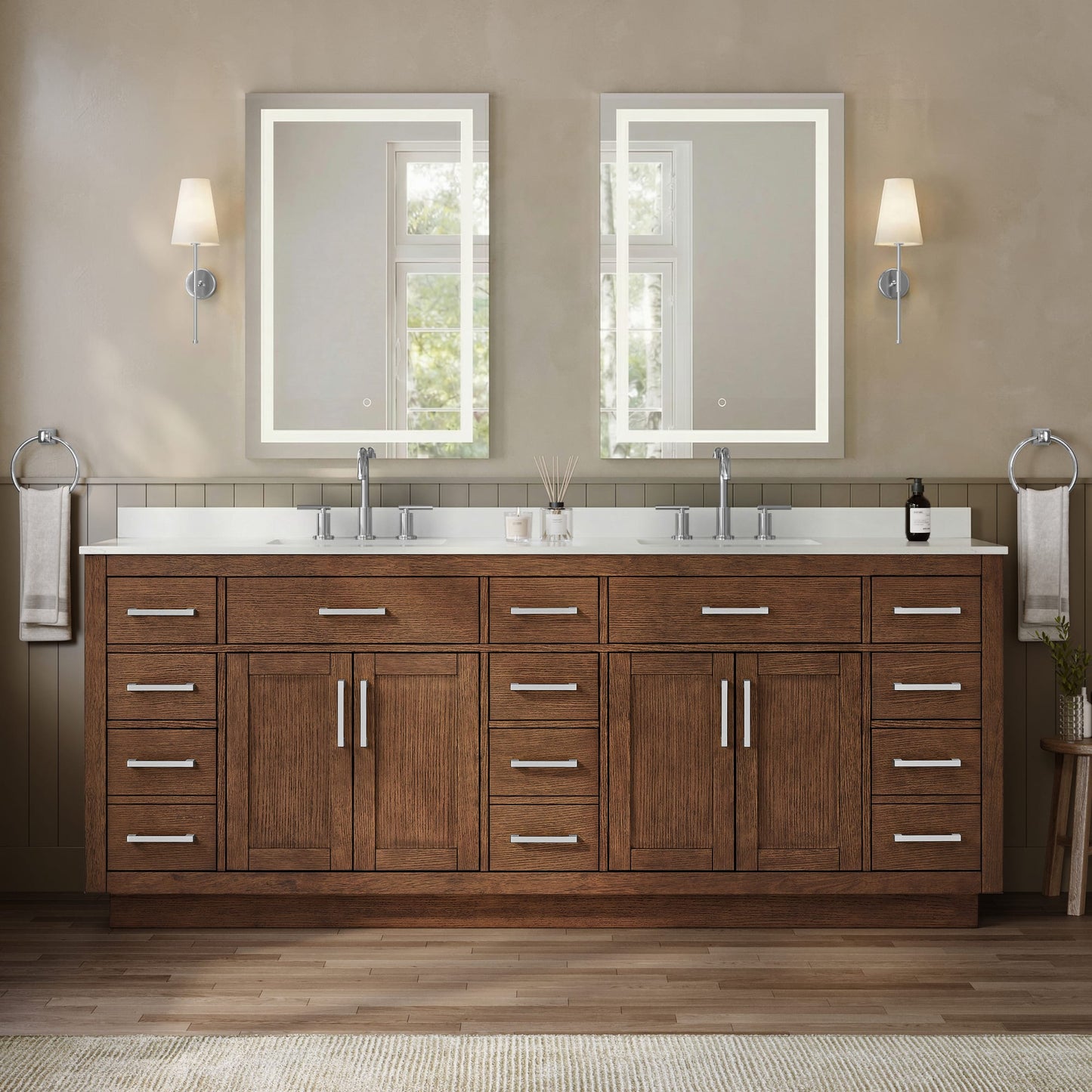 Beckett TK Bathroom Vanity with Countertop 84 inch Double Sink 3-hole Faucet Setup