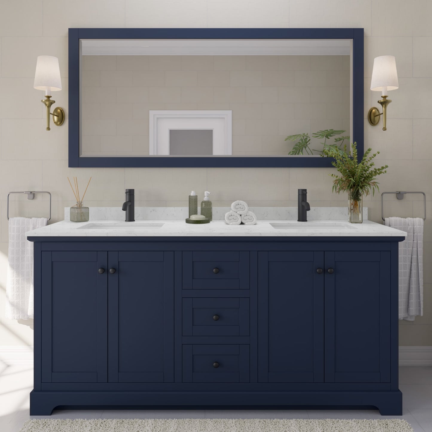 Avery Bathroom Vanity with Countertop 72 inch Double Sink Single hole Faucet Setup