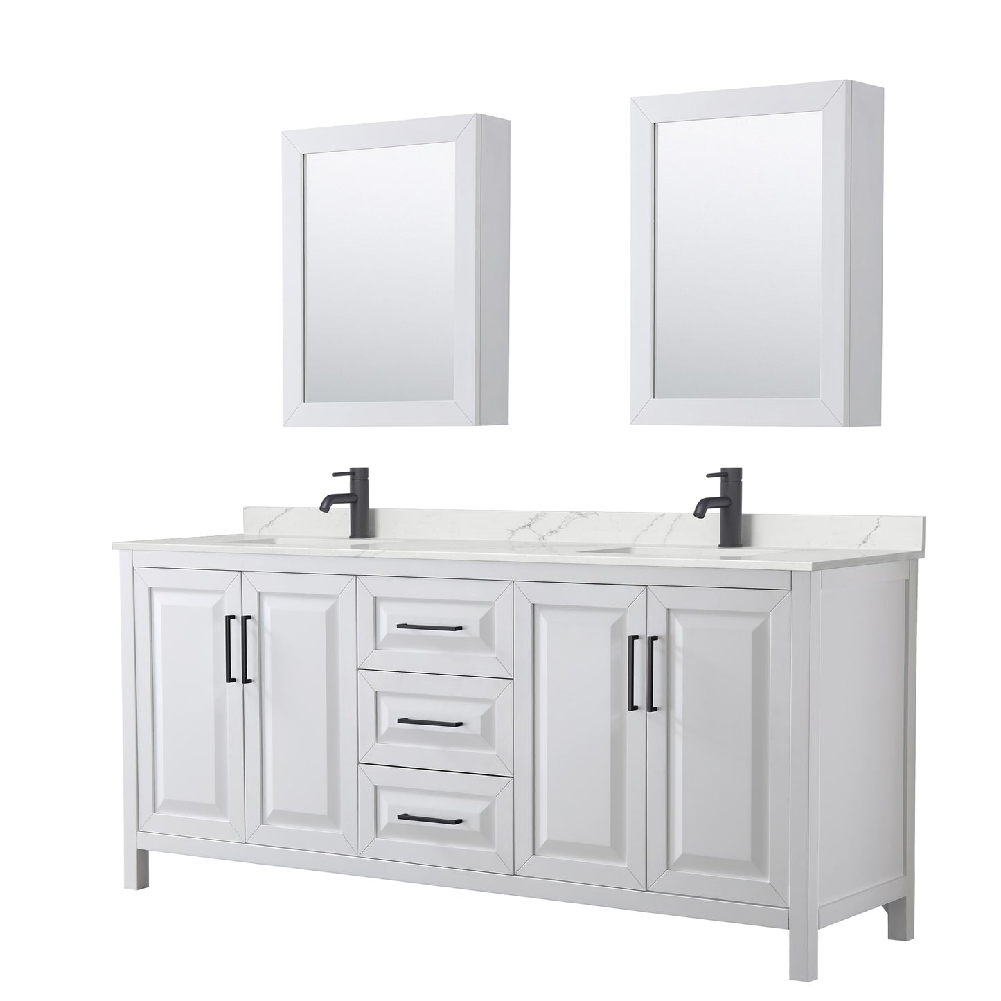 Daria Bathroom Vanity with Countertop 80 inch Double Sink Single hole Faucet Setup