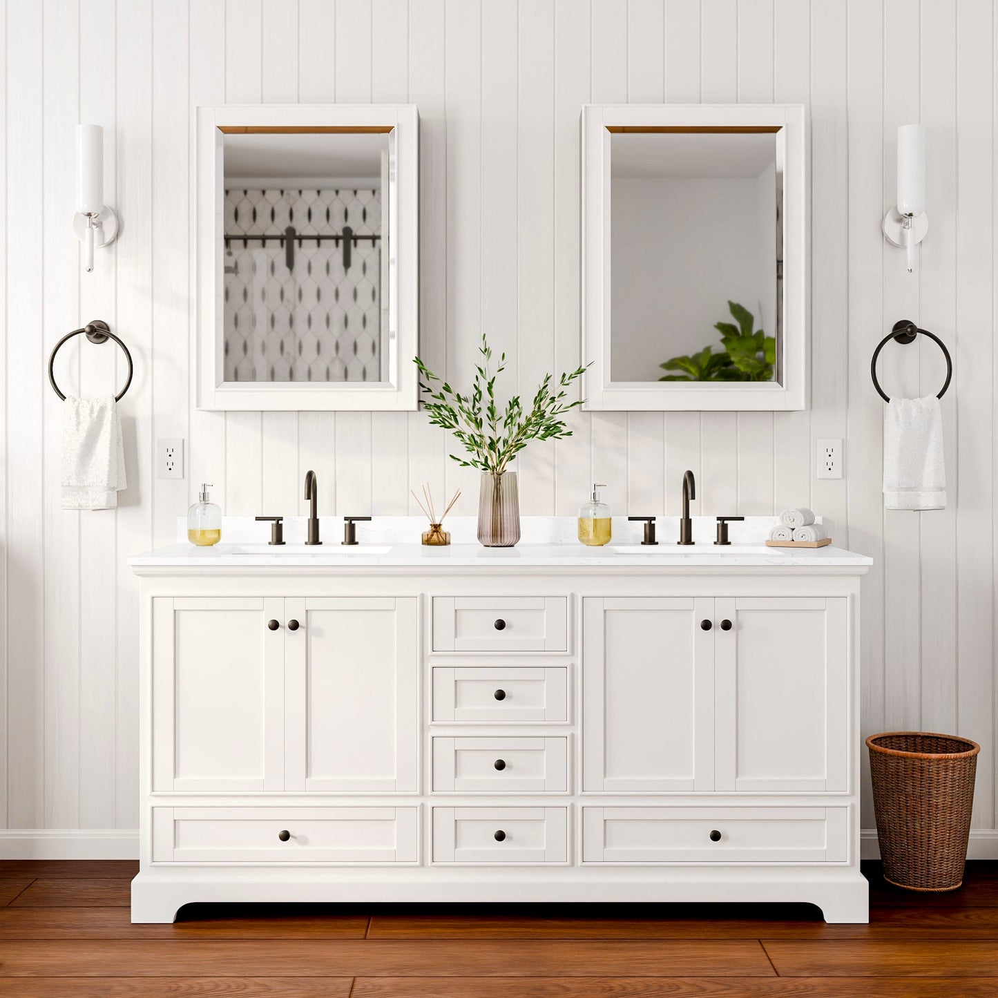 Deborah Bathroom Vanity with Countertop 72 inch Double Sink 3-hole Faucet Setup