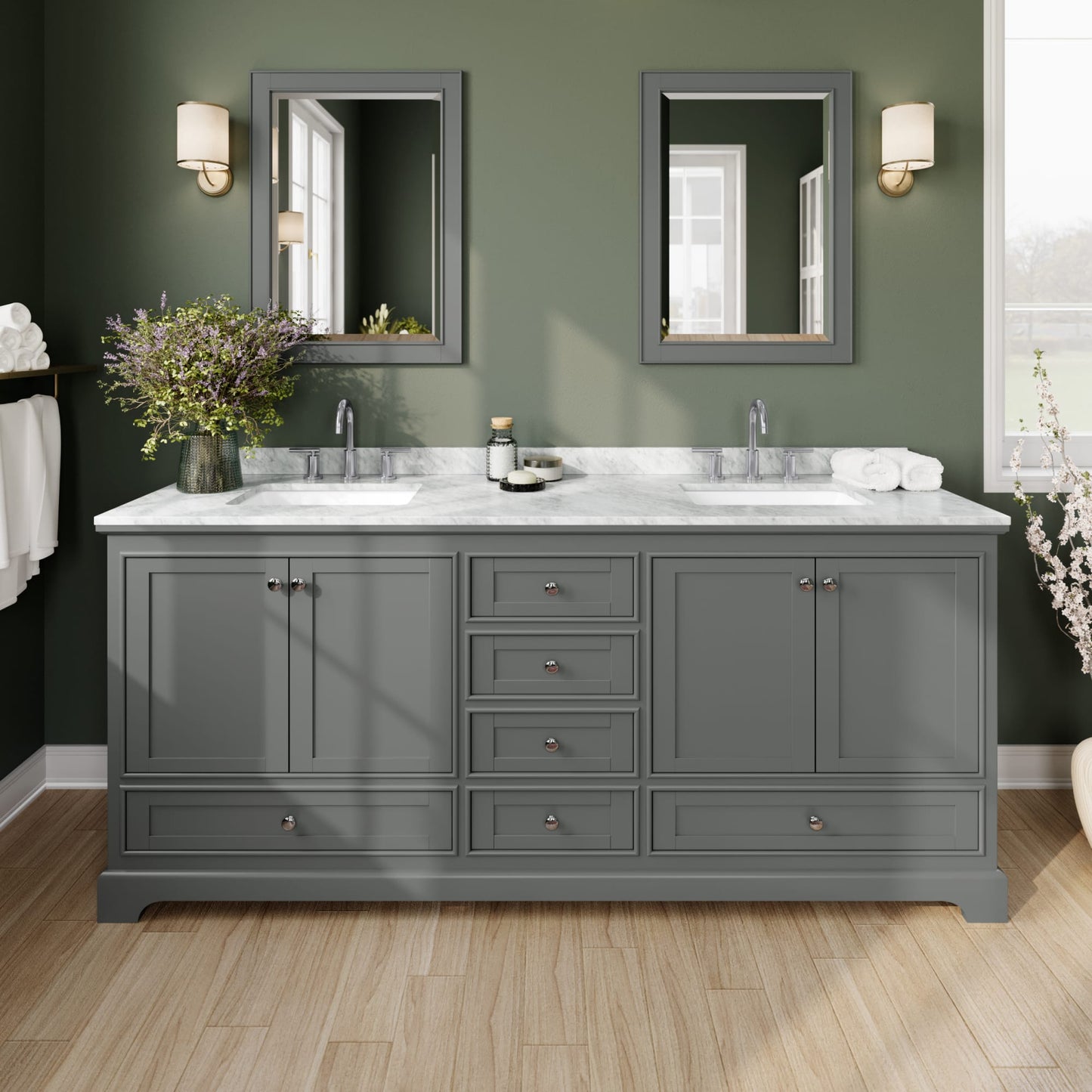 Deborah Bathroom Vanity with Countertop 80 inch Double Sink 3-hole Faucet Setup