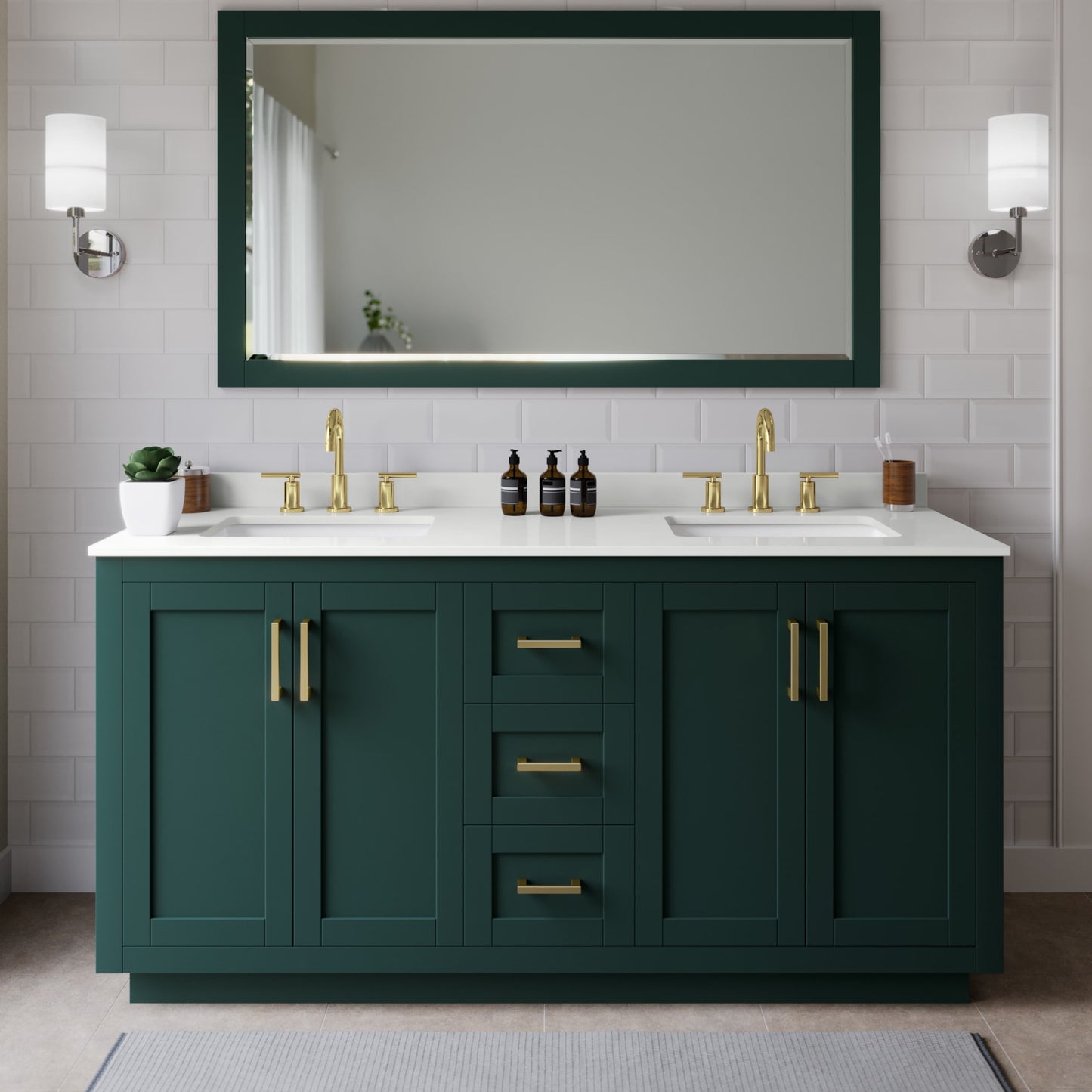 Miranda Bathroom Vanity with Countertop 66 inch Double Sink 3-hole Faucet Setup