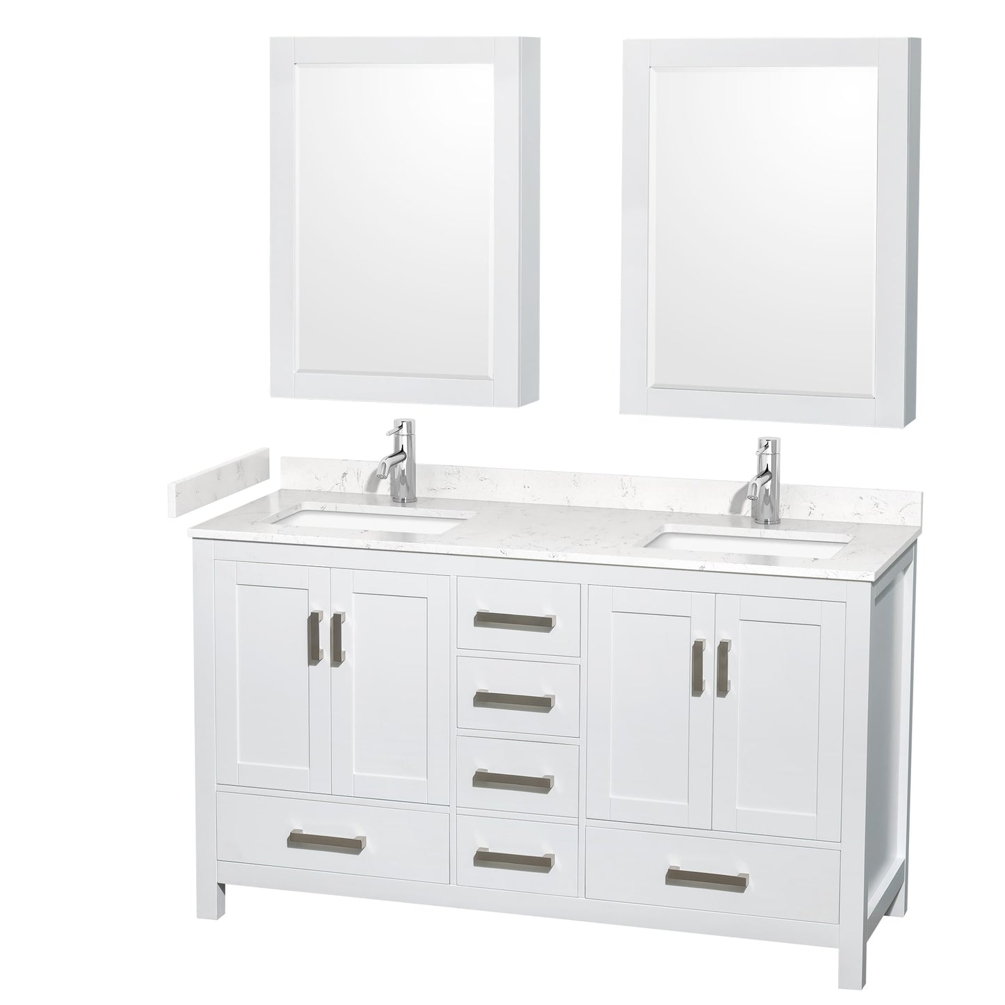 Sheffield Bathroom Vanity with Countertop 60 inch Double Sink Single hole Faucet Setup