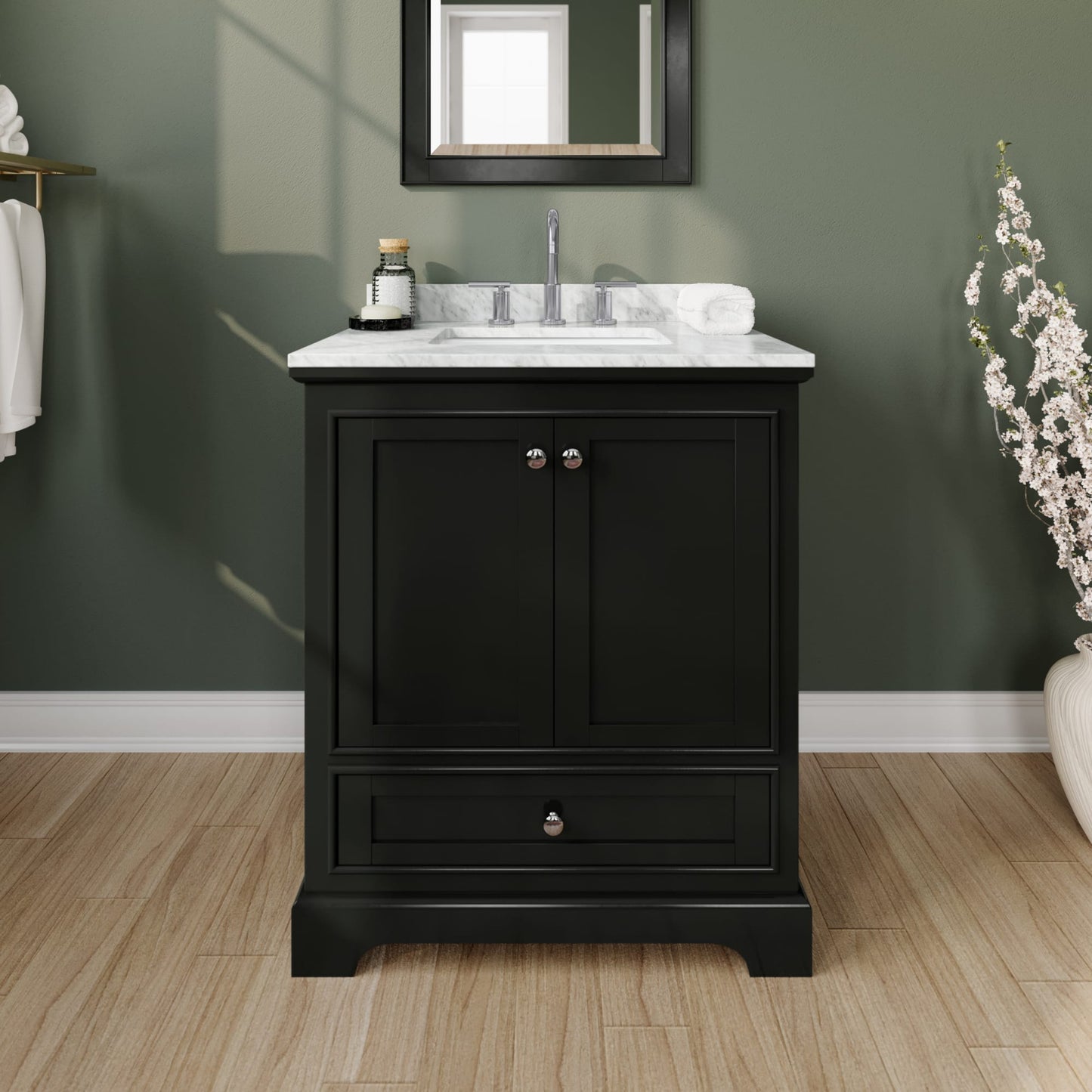 Deborah Bathroom Vanity with Countertop 30 inch Single Sink 3-hole Faucet Setup