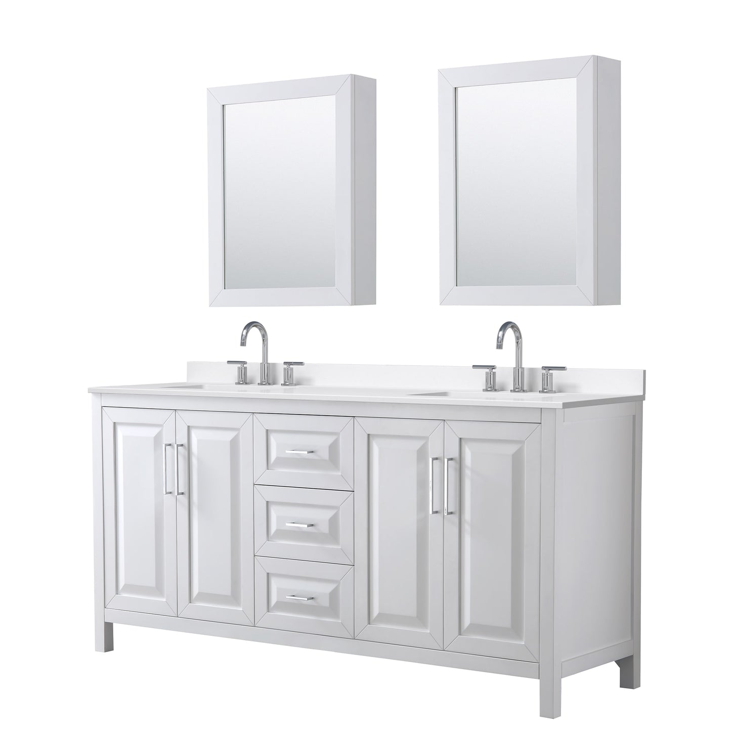 Daria Bathroom Vanity with Countertop 72 inch Double Sink 3-hole Faucet Setup