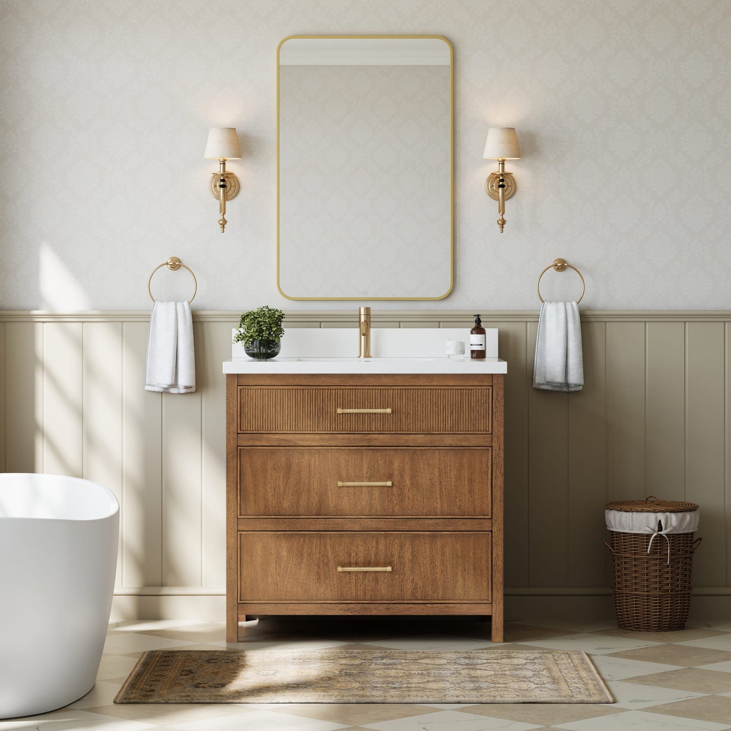 Isola Bathroom Vanity with Countertop 36 inch Single Sink Single hole Faucet Setup
