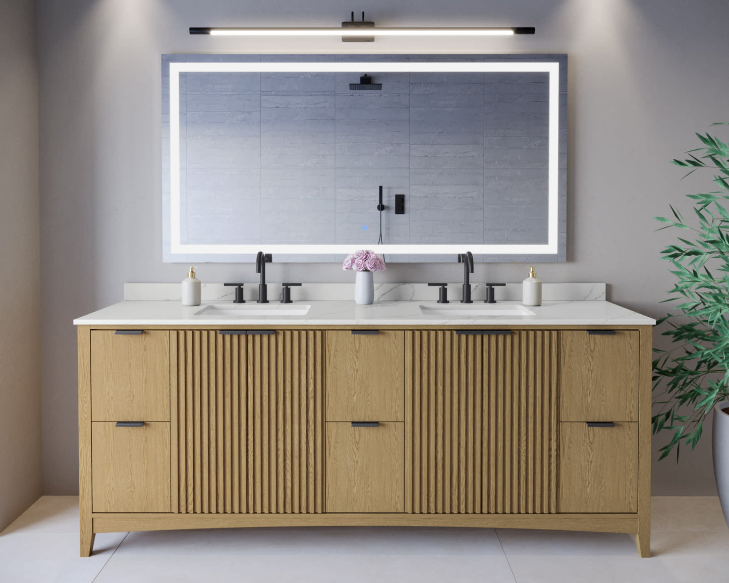 Palmilla Bathroom Vanity with Countertop 84 inch Double Sink 3-hole Faucet Setup