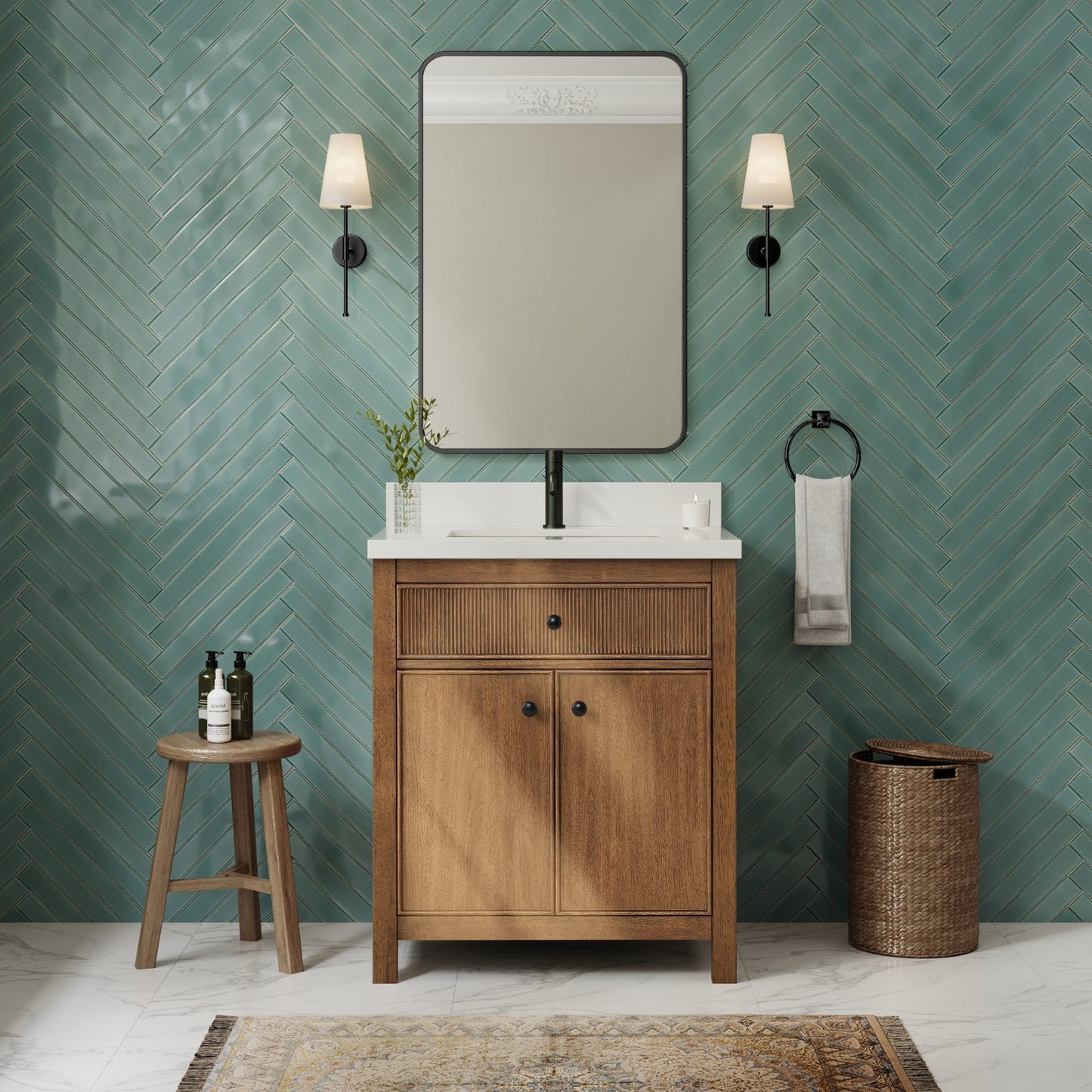 Rian Bathroom Vanity with Countertop 30 inch Single Sink Single hole Faucet Setup