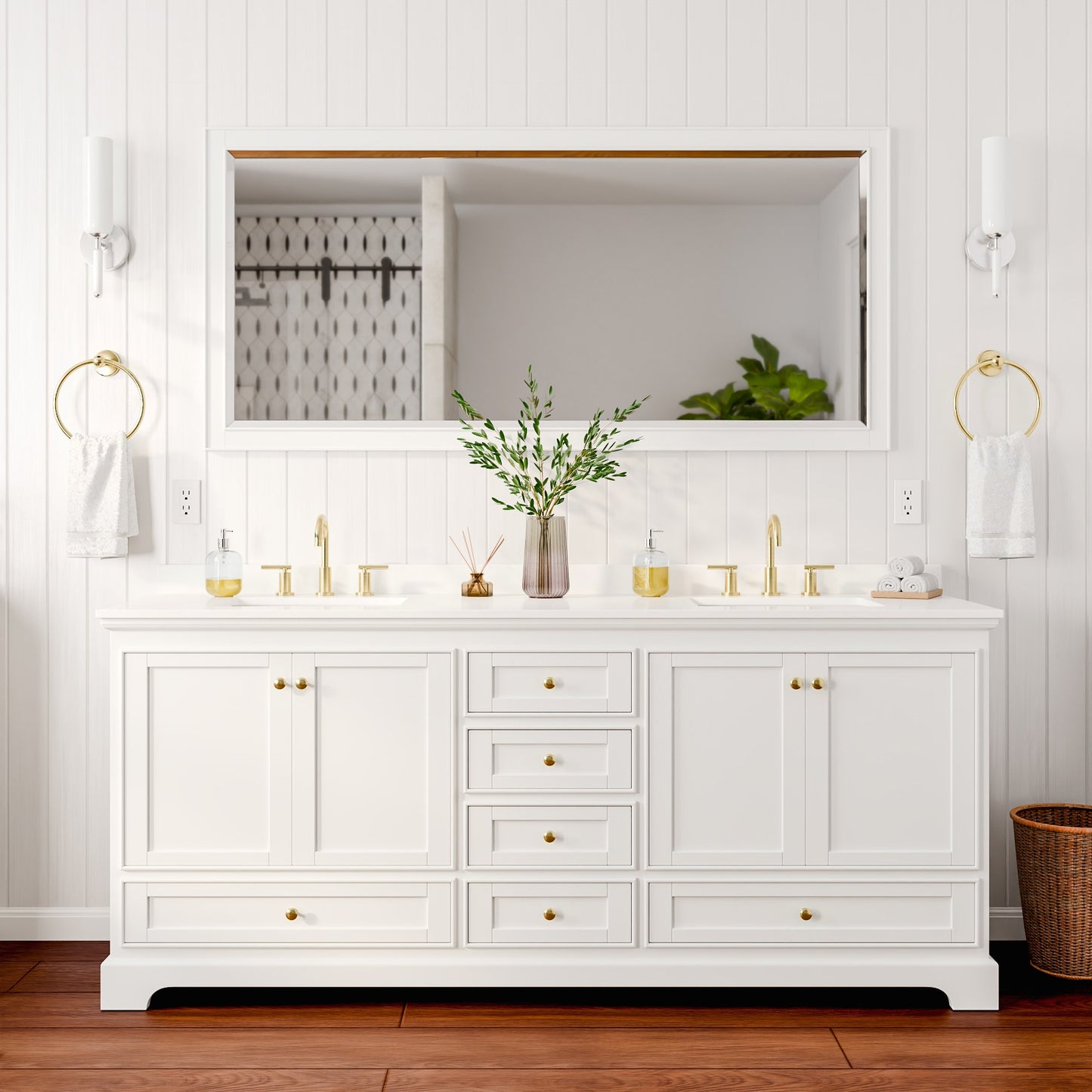 Deborah Bathroom Vanity with Countertop 80 inch Double Sink 3-hole Faucet Setup