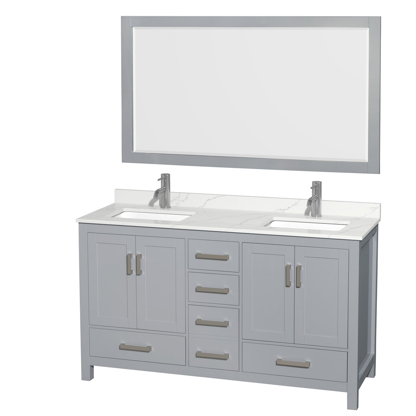 Sheffield Bathroom Vanity with Countertop 60 inch Double Sink Single hole Faucet Setup