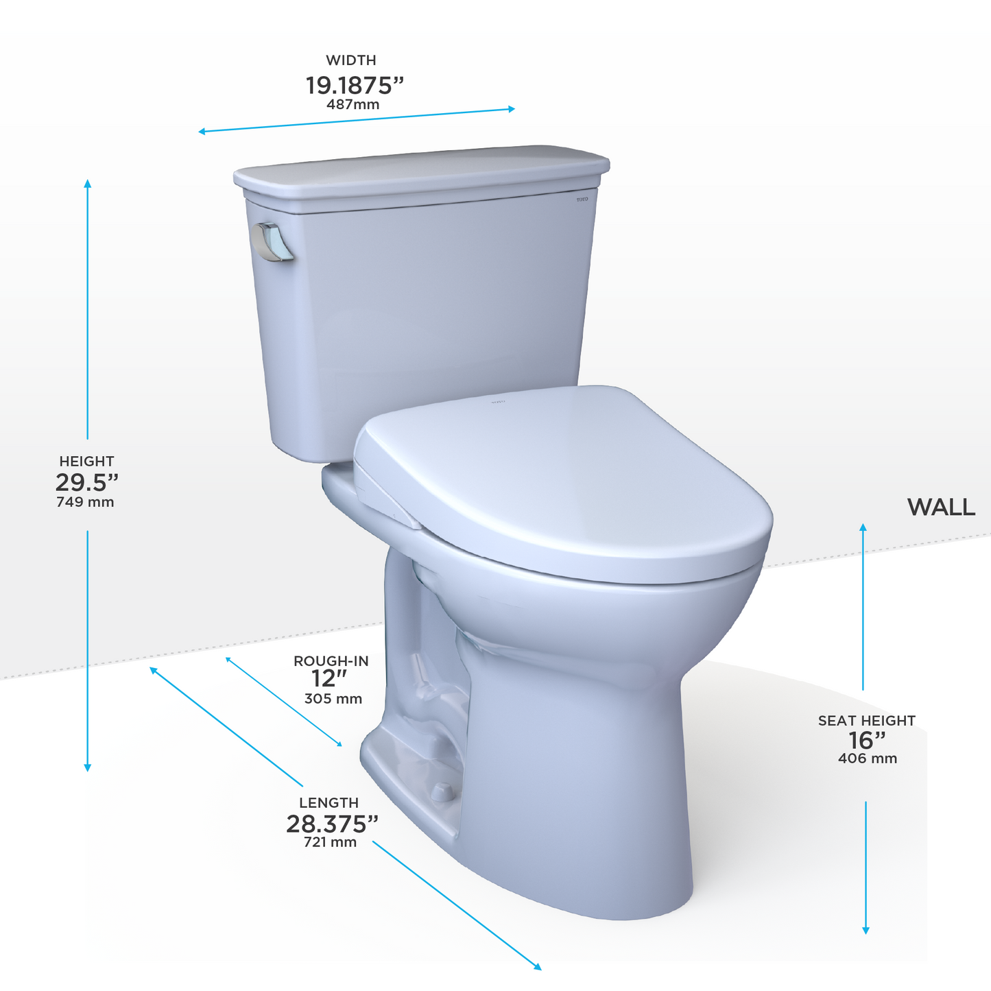 Drake Transitional WASHLET+ Two-Piece Elongated 1.28 GPF TORNADO FLUSH Toilet with S7 Contemporary Bidet Seat