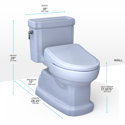 WASHLET+ Eco Guinevere Elongated 1.28 GPF Universal Height Toilet with S7 Classic Bidet Seat