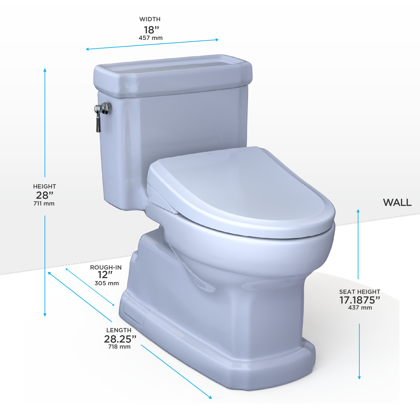 WASHLET+ Eco Guinevere Elongated 1.28 GPF Universal Height Toilet and S7 Classic Bidet Seat with Auto Flush
