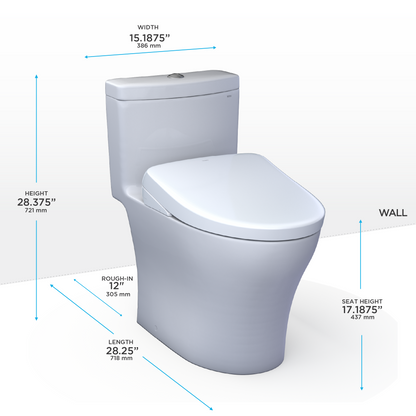 WASHLET+ Aquia IV One-Piece Elongated Dual Flush 1.28 and 0.9 GPF Toilet with Auto Flush S7A Contemporary Bidet Seat