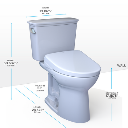 Drake Transitional WASHLET+ Two-Piece Elongated 1.28 GPF Universal Height TORNADO FLUSH Toilet and S7 Bidet Seat with Auto Flush, 10 Inch Rough-In