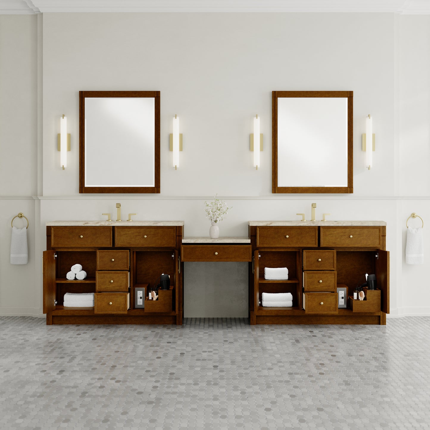 Bellshire 120" Dual Vanity Set with 24" Make-Up Counter