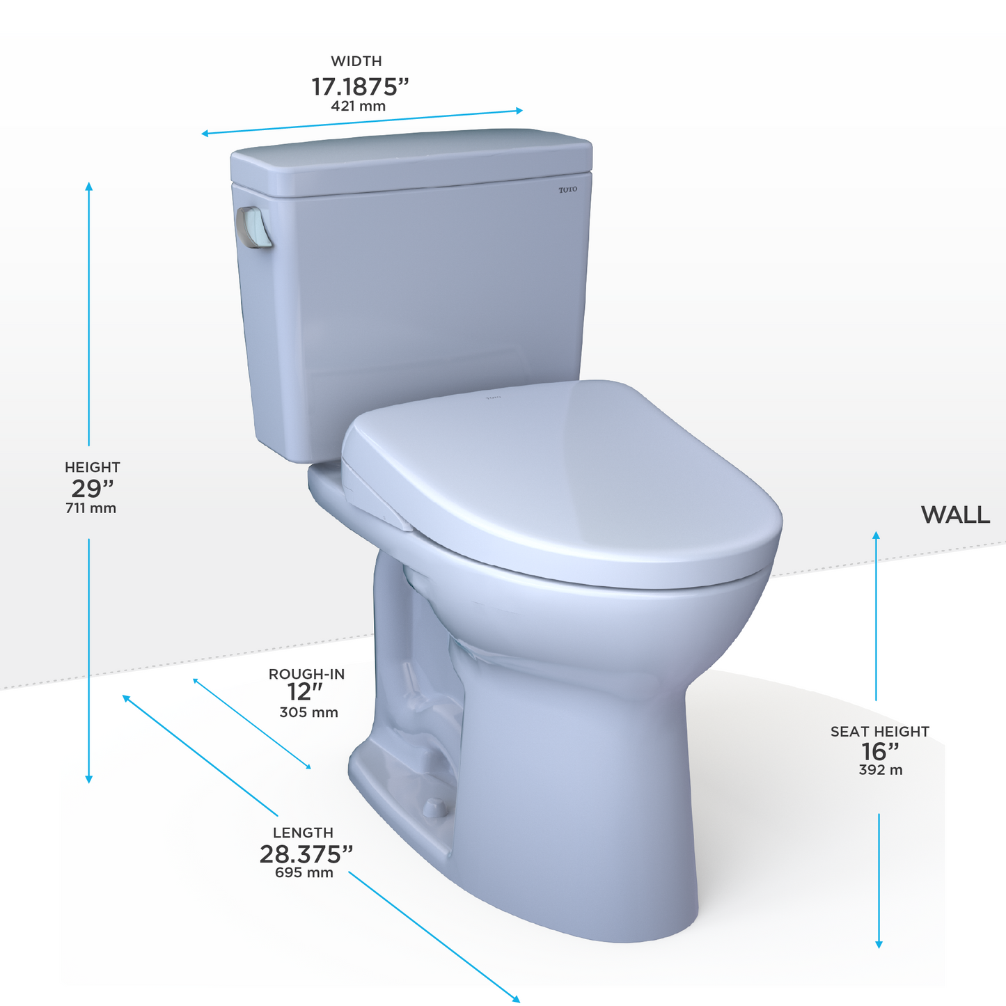 Drake WASHLET+ Two-Piece Elongated 1.28 GPF TORNADO FLUSH Toilet and S7 Contemporary Bidet Seat with Auto Flush
