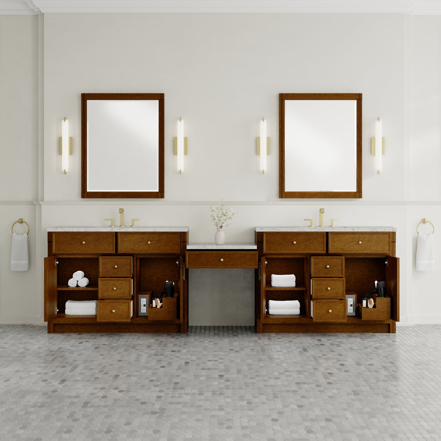 Bellshire 120" Dual Vanity Set with 24" Make-Up Counter