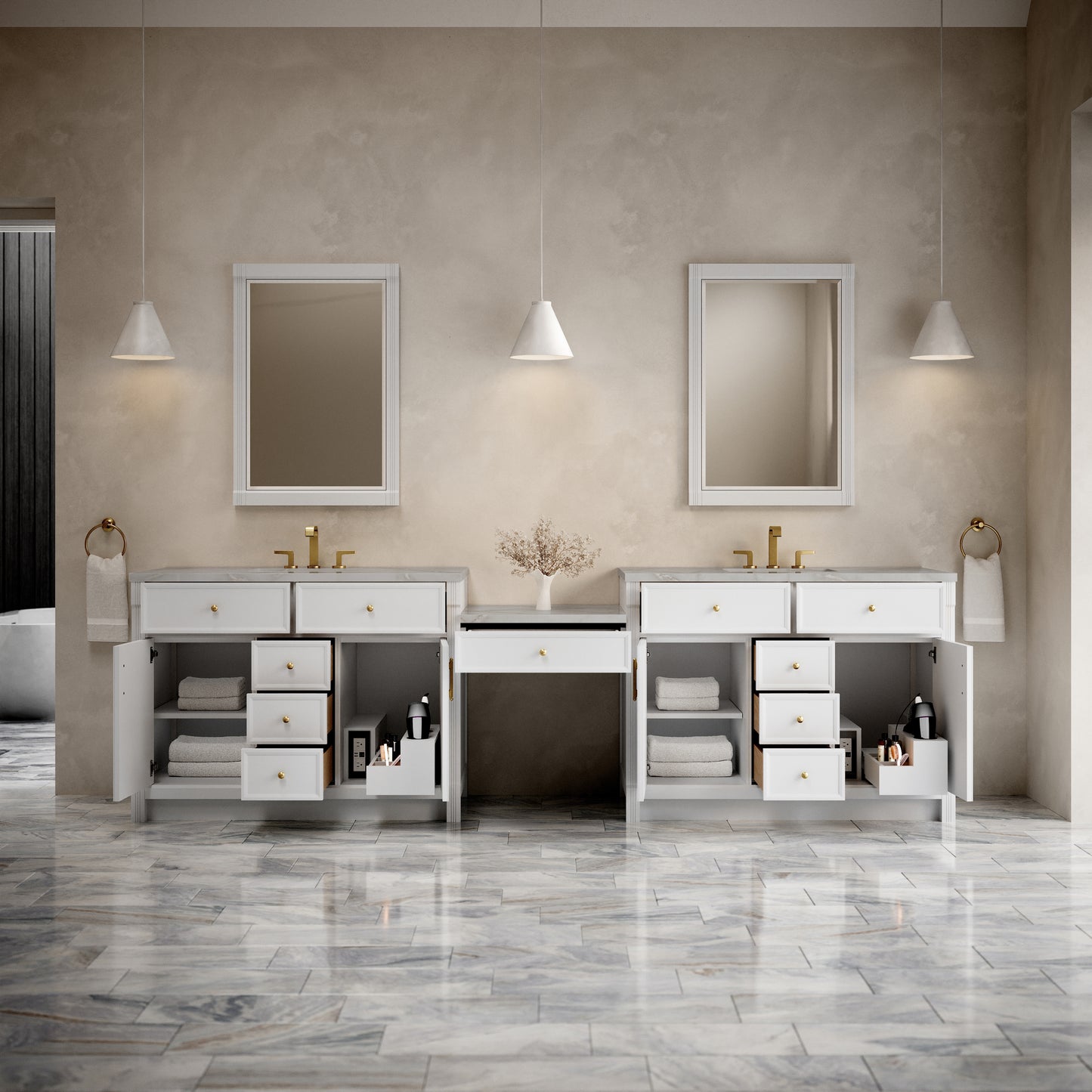 Bellshire 120" Dual Vanity Set with 24" Make-Up Counter
