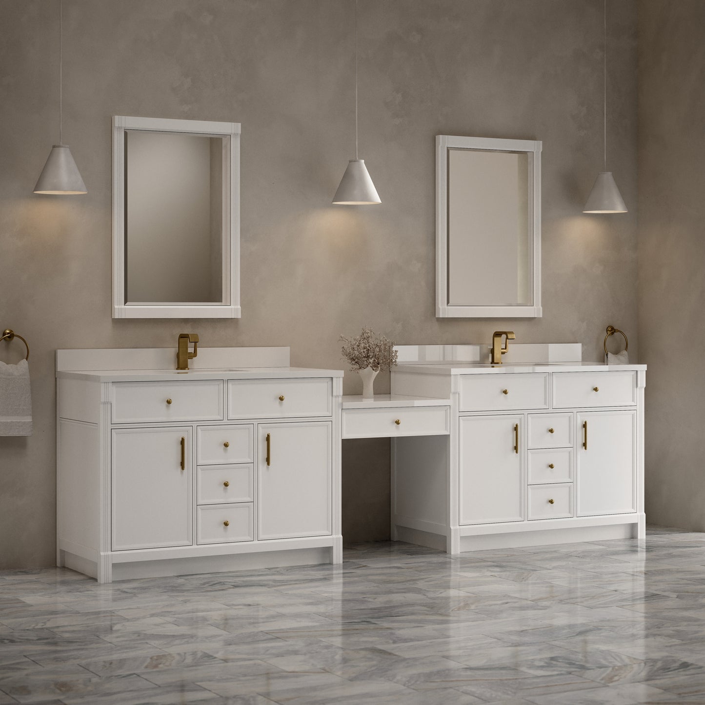 Bellshire 120" Dual Vanity Set with 24" Make-Up Counter