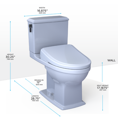 WASHLET+ Connelly Two-Piece Elongated Dual Flush 1.28 and 0.9 GPF Toilet
