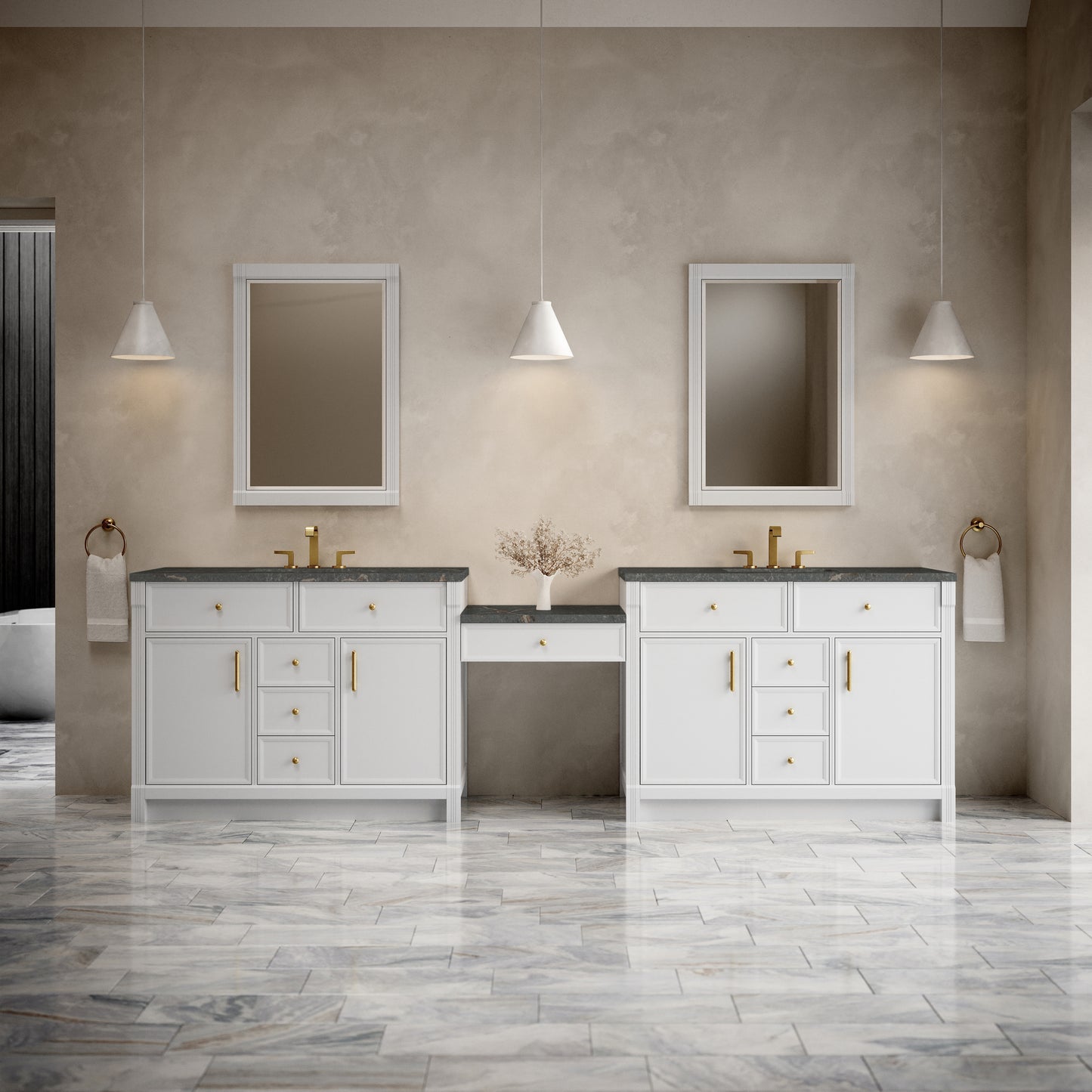 Bellshire 120" Dual Vanity Set with 24" Make-Up Counter