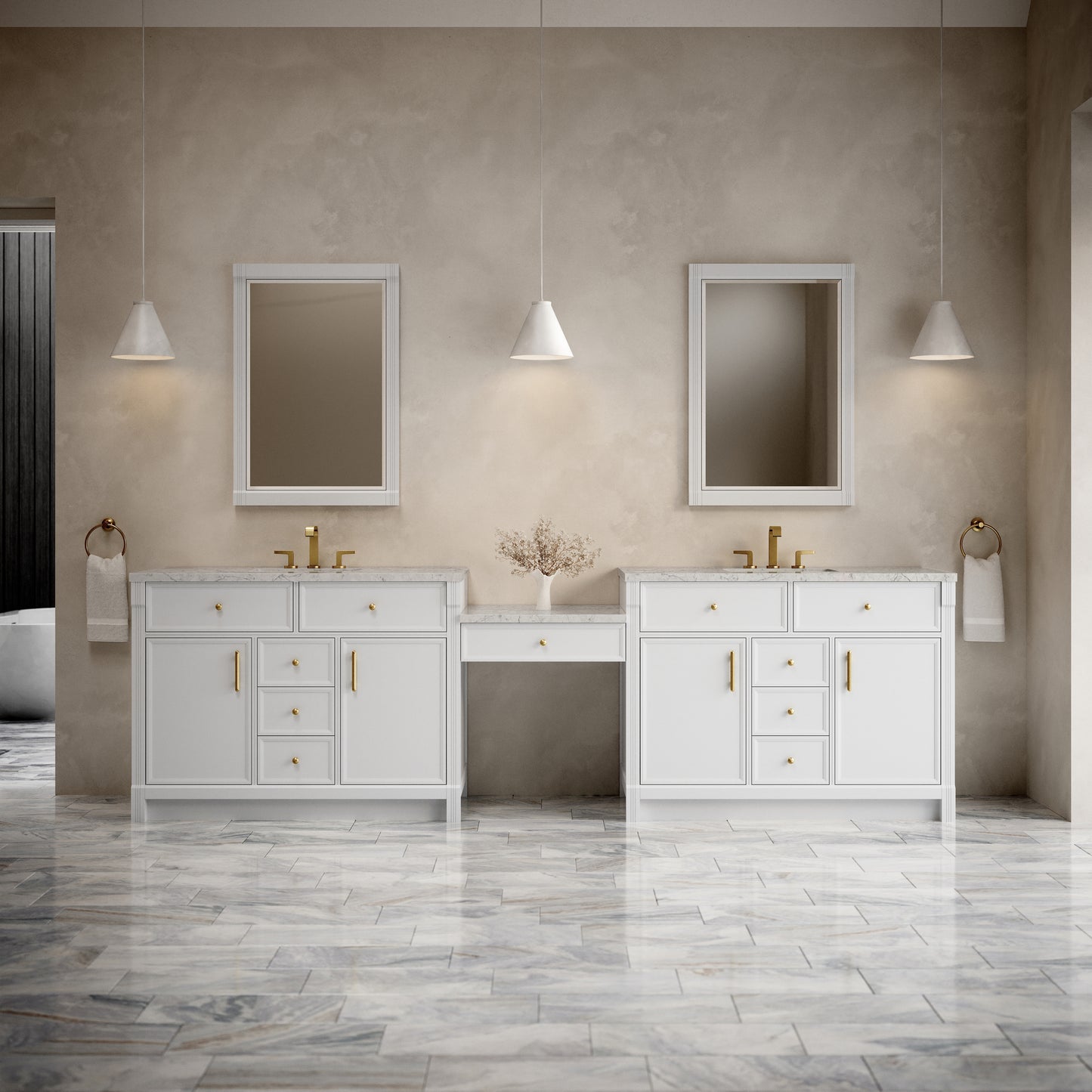 Bellshire 120" Dual Vanity Set with 24" Make-Up Counter